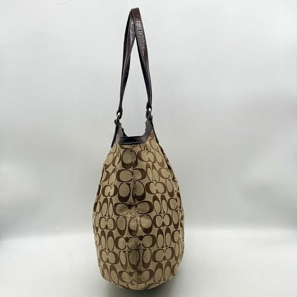 Coach Signature Khaki Canvas Devin Shoulder Bag F28503 - Picture 3 of 12